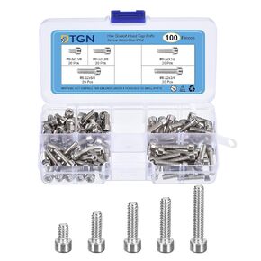 100Pcs #8-32 Bolts Socket Head Screws Kit, 8-32 Screw Assortment, 304 Stainless Steel #8-32x1/4", 3/8", 1/2", 5/8", 3/4" Hex Socket Head Cap Screws Bolt Set for 3D Printing DIY