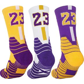3 Pairs Basketball Socks, Athletic Running Socks, Compression Sports Socks, Lucky Number Crew Socks for Men Child