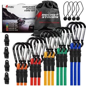 Bungee Cords | Premium Heavy Duty Outdoor Carabiner Bungee Cords with Hooks | Bungee Cord Assortment Includes | Tie Downs | Ball Bungees | (4) Tarp Clips | Bungie Cord Straps