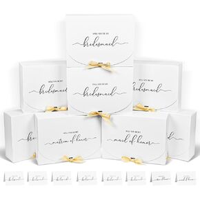 WLUSEAXI 8Pack صندوق اقتراح وصيفة العروس مع بطاقات وصيفة العروس، وصناديق وصيفة العروس مع شريط، وصندوق اقتراح خادمة الشرف، وصناديق بيضاء لاقتراح وصيفة العروس، وهدايا اقتراح وصيفة العروس in Kuwait