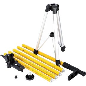 12 Ft./3.7M Adjustable Laser Level Pole with Tripod, Telescoping Pole with 5/8"-11 Threaded Adapter,1/4-Inch by 20-Inch Laser Mount for Rotating Laser Levels