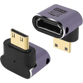 GINTOOYUN 8K Mini HDMI to Standard HDMI Adapter 2.1 Version Mini HDMI Male to Down Angle 90 Degree HDMI Female Extension Adapter for Camera,Laptop,Tablet,HDTV,Projector 2 PCS(Down Angle)