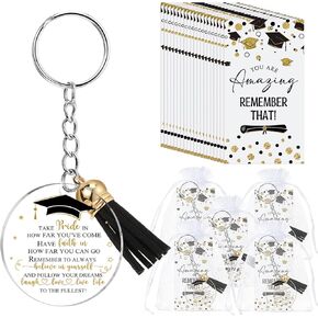 24 مجموعة من هدايا التخرج من Chunful فئة 2024 بطاقات ملهمة لسلسلة مفاتيح شرابة التخرج لتفضلات الحفلات (أسود) in Kuwait