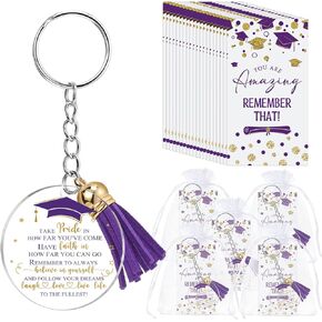 Chunful 24 Sets Graduation Gifts Class of 2024 Graduation Tassel Keychain Inspirational Cards for Party Favors(Black)