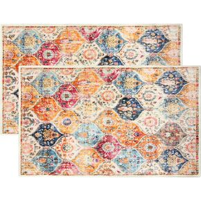 TIANLIN 2 Pcs Washable Runner Rug 2'x6' Rug Runners,Hallways Non Slip Retro Absorbent Runner Rug for Hallway Bedroom Kitchen Bathroom (Cream, 2'x6')