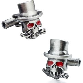 Sillver Tone Halloween Gentleman's red eye socket skull Cufflinks For Men With Gift Box.