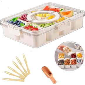 Divided Serving Tray with Lid and Handle - Package Included (1 Wooden Spoon & Mini Bamboo Forks and 8 removable compartments). Snack Serving Tray with Lid. Note: Not dishwasher safe. in Saudi Arabia