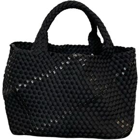 Dallas Hill Designs Large Tote Bag for Women | Neoprene Woven Shoulder Purse | Travel, Beach, Gym Handbag | Extra Pouch (gold with metalic gold)