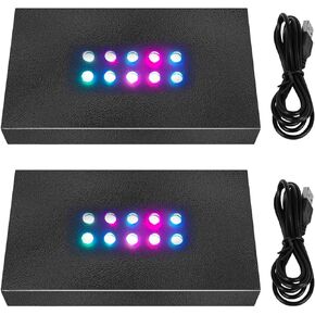 10 LED Lights Matte Black Base for Crystal 3D Glass Art, USB Powered Rectangle LED Display Base Stand Pedestal Multicolor Show Stand for Crystal Awards, Centerpieces,Trophies, Statues, Figurines