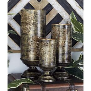 Deco 79 Eclectic Metal Solid Lantern, Set of 3 9", 13", 16"H, Brown