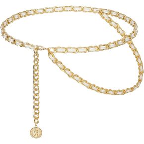 Women's Chain Belts Fashion Layered Flocking Cloth Belts Metal Waist Chain for Dress Vest Jeans