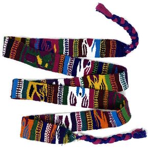 Single Long Belt Strap, Hat Band, Hatband, Handmade in Textile, Bright Multi Color 55 x 1.25 Inches
