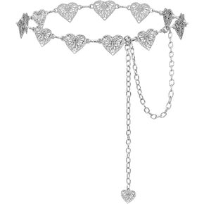 Womens Western Metal Concho Belt Stylish Hollow Out Chain Belt Silver Boho Waist Chain Belt for Cowgirl Jeans Country Dresses Pants