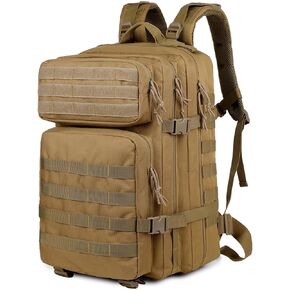 48L 3-day Tactical backpack heavy duty zipper，Hiking Camping Hunting Climbing backpack Nylon canvas backpack Outdoor backpack (01#khaki)