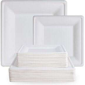 ECOLipak 120 Pack Compostable Paper Plates, 9 inch and 7 inch Heavy Duty Disposable Paper Plates, Eco friendly Sugarcane Biodegradable Plates for Party Dinner Birthday