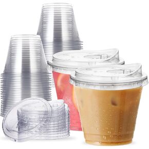 16 oz Clear Plastic Cups with Strawless-Sip-Lids, 25 Sets Disposable Cups Plastic Iced Coffee Cups, To Go Cups with Sip Through Lids for Smoothie, Milkshake, Cold Drinks for Party, Wedding, Event