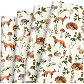 AnyDesign Woodland Wrapping Paper - Not Roll - 28'' x 40'' Vintage Forest Animal Plant Gift Wrap Paper Bulk Folded Flat Watercolor Art Paper for Birthday Baby Shower DIY Craft Supplies, 6 Sheet