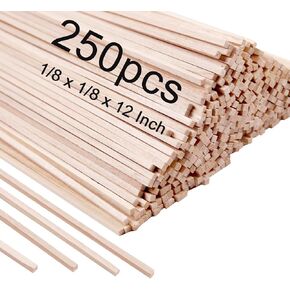 250 Pcs Balsa Wood Sticks 1/8 x 1/8 x 12 Inch balsa Wood Strips Hardwood Square Dowels balsa Wood dowels Unfinished Wooden Strips for Craft DIY Supplies Square Wooden dowels Thin Wood Strips Wood