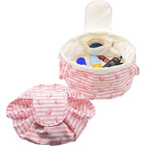 Large Barrel Drawstring Makeup Bag Travel Cosmetic Bag for Women - Portable Make Up Organizer Bag for Skin Care & Toiletries with Brush Holder & Pouch (Black)