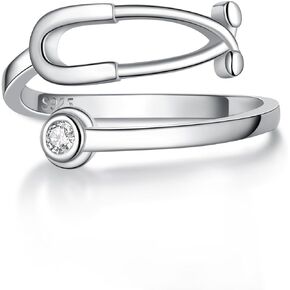 YLT Stethoscope Ring Sterling Silver Heartbeat Jewelry for Doctor Nurse Medical Student RN Nurse Gifts for Women