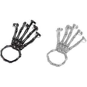 COLORFUL BLING 2 Pcs Halloween Skull Skeleton Hand Bracelet with Ring Metal Hand Bangle Bracelet Skull Fingers Wristband Jewelry for Men Women
