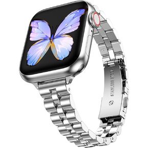 MioHHR Slim Metal Bands Compatible with Apple Watch Ultra 2 1(49mm) Series 9/8/7(41mm),Series SE 6/5/4(40mm 44mm),Series 3/2 /1(38mm 42mm), Thin Stainless Steel Chain Strap for Women iWatch Band