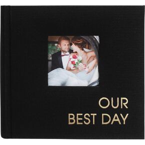 Malden International Designs 1 Up 4x6 Our Best Day Black Fabric Photo Album With Memo Writing Areas Hard Cover 3 x 3 inch Front Cover Photo Pocket