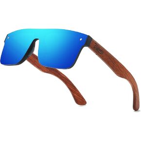 DUBERY Trendy Rimless Wood Sunglasses Polarized Flat Top Sun Glasses with Wooden Temple D219