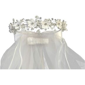 Swea Pea & Lili Swea Pea & Lilli Girls First Communion Veil - White Holy 1st Communion Headpiece with Headband and Flowers, Small