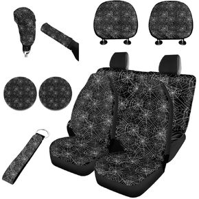 Gray Wolf Pattern Car Seat Cover Full Set of 11pcs with Lanyards Key Holder/Bottle Holder Pad/Cars Headrest Protector/Gear Shift Knob and Handbrake Cover for Daily Outside Travel