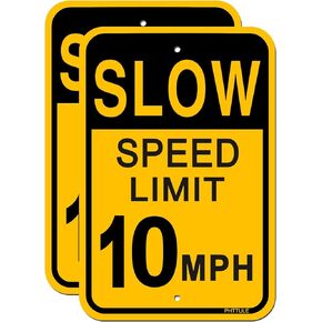 Slow Speed Limit 10 MPH Sign (2 Pack), Metal Slow Down Signs for Street, 12" x 18" Reflective Rust Free Aluminum, Easy Mounting Outdoor Use, Waterproof…