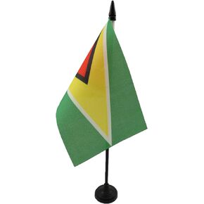 AZ FLAG Guyana Table Flag 4'' x 6'' - Guyanese Desk Flag 15 x 10 cm - Black Plastic Stick and Base