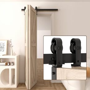 40" Bi-Folding Sliding Barn Door Hardware Kit for 2 Doors, Modular Track System with Side-Mounted Rollers, Smooth and Space-Saving Folding Solution, Fit 2 x 18in Door Panel