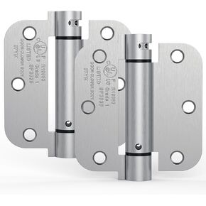 Self Closing Door Hinges, Auto Closing Spring Hinges with Adjustable Tension, 3.5x3.5 Inch, 5/8'' Radius Corners, for Home Interior, Exterior Door and Commercial Use, Brushed Chrome, 2 Pack