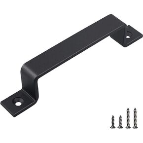 FaithLand Barn Door Handle, Black 6.42 inch Gate Handle Set (Pack of 2), Door Pull, Pull Handle for Sliding Barn Door Gate Cabinet Closet Drawer Garage Shed- 2 Sets of Different Lengths Screws