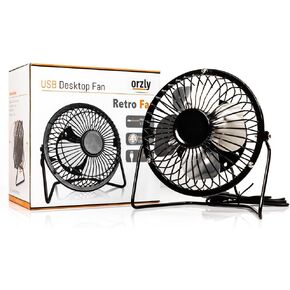 Orzly Usb Fan Retro Mini Aluminium 1x BLACK 360 Rotation Desk Fan Powered by USB Socket of a Laptop or PC or any USB Mains Adapter - Compact Usb Fan Mini 4" (4inch)
