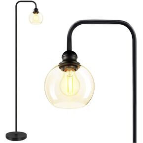 Modern Floor Lamp for Living Room with 6W LED Bulb, Industrial Floor Lamp, Amber Glass, Classic Reading Tall Lamp for Home Office, Standing Lamp for Study, Minimalist, Vintage, Mid Century, Brass Gold