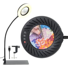 Upgrade 5X Magnifying Glass With Light and Stand, 5Color 10 Level Brightness Desk Lamp With Magnifying Glass, Hands Free lighted Magnifying Glass For Reading Crafts Hobbies Close Work Hobby Light