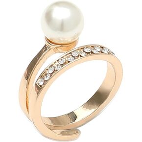 Rhinestone Shell Pearl Statement Ring for Women Girls Gold Plated Imitation Pearls Crystal Band Promise Rings Comfort Fit Elegant Wedding Engagement Promise Birthday Christmas Jewelry Gift for Girlfriend BFF