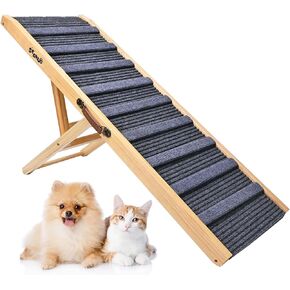 Dog Ramp for Bed Large Dog,Wooden Dog Ramp,Portable Pet Ramp with Anti-Slip Traction Mat，Adjustable Heights from 13.8" to 27.6"，Adjustable Dog Ramp for SUV, Couch,Up to 250lbs(Grey)