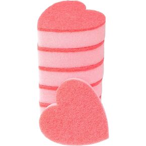 Heart Shaped, Dual-Sided Kitchen Sponge and Scrubber for Washing Dishes, Pots & Pans and General Household Cleaning, (6 Pack).
