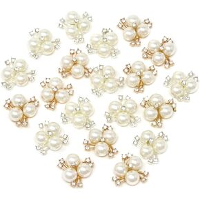 Honbay 20PCS 2cm/0.79inch Flatback Rhinestone Pearl Flower Embellishments for Weddings or DIY Crafts