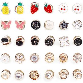 Women Shirt Brooch Buttons, LEEFONE 30 PCS Mini Cover up Button Pins, Cute Enamel Lapel Pin Set, Cardigan Collar Safety Brooch Buttons for Women Clothing Dress Supplies DIY Crafts (Style 1)