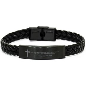 Colossians 3:23 Bracelet Bible Verses Religious Gifts for Women Men Personalized Engraved Colossians 3:23 Braided Leather Bracelet Catholic Christian Gifts for Women Psalm 138:8