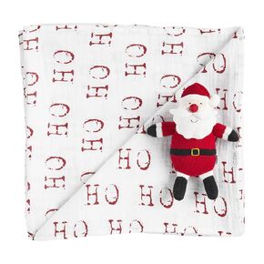 Mud Pie Muslin Christmas Swaddle and Rattle, Santa