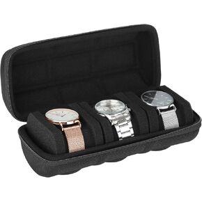 LETURE 2-10 Slot Hard Watch Travel Case, Watch Roll Case Storage and Organizer, Watch Protective Case with Anti-move Watch Pillow (6 SLOTS-BLACK)