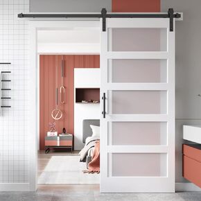 EaseLife 36in x 84in (Double 18in×84in Door) Glass Barn Door with 6.6FT Sliding Door Hardware Kit Included & Handle,Solid LVL Covered with Water-Proof PVC Surface,DIY Assembly,3-Panel Glass,White