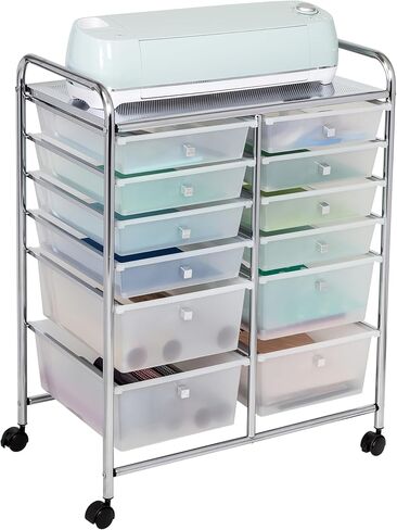 Honey Can Do 12-Drawer Rolling Craft Storage Or Office Cart, Chrome CRT-09642 Clear in Kuwait