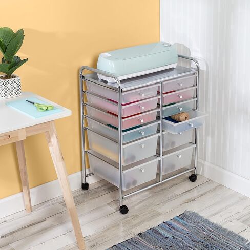 Honey Can Do 12-Drawer Rolling Craft Storage Or Office Cart, Chrome CRT-09642 Clear in Kuwait