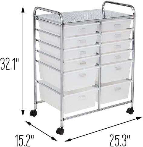 Honey Can Do 12-Drawer Rolling Craft Storage Or Office Cart, Chrome CRT-09642 Clear in Kuwait